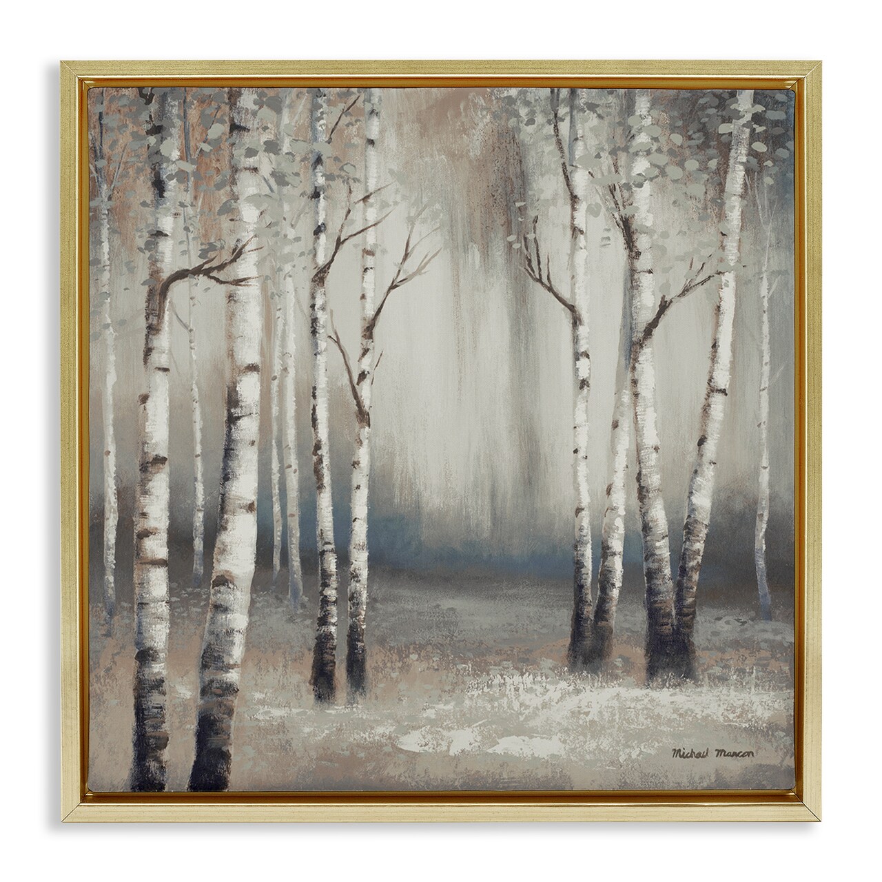 Stupell Industries Misty Birch Tree Forest Landscape Framed Floater Canvas Wall Art